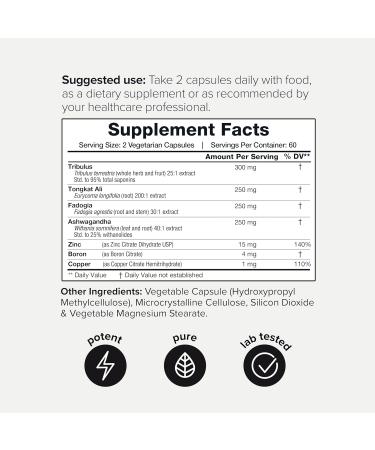 Elite T Formula Power Capsules - 75 000mg | Tribulus Tongkat Ali Fadogia Ashwagandha | Zinc Boron Copper | 120 Caps | International Shipping - Buy Online on GoSupps.com