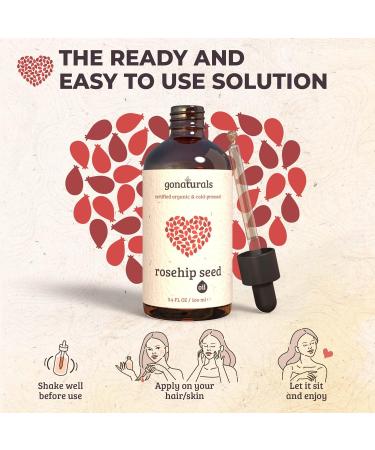 Rosehip Oil for Face & Skin Care - Organic Cold Pressed Hair Growth Oil | Rosa Mosqueta Seed Oil 3.4 Fl Oz - Buy Online on GoSupps.com