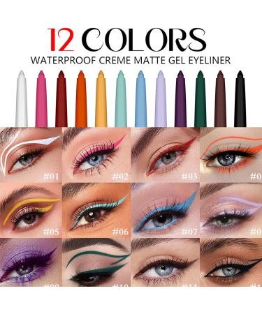 Colored Liquid Eye Liner - Waterproof Matte Liquid Eye Liner Matte Eyeshadow Highlight Pen Rainbow Eye Liner Soft Crayon Eye Shadow Set for Halloween Festival Makeup - Buy Online on GoSupps.com