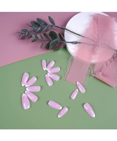 24 PCS Long Coffin Fake Nails Set - Love Pink Olive False Nails with Glue Sticker and File - Buy Online on GoSupps.com