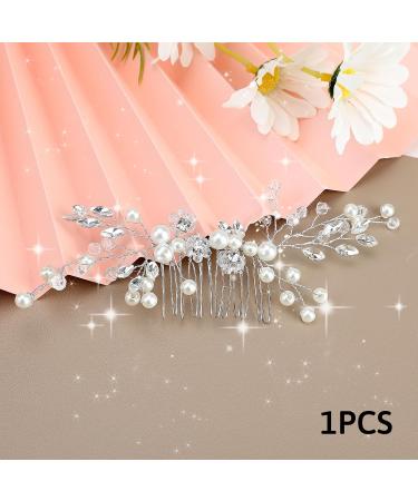 Bridal Flower Wedding Hair Comb Clip - Crystal Vine Pearl Headpiece for Bride & Bridesmaids - Rhinestone Hair Piece for Wedding, Prom & Parties (Silver/White) - Buy Online on GoSupps.com