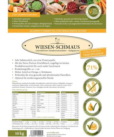 Bellfor Wiesen-Schmaus Cold-Pressed Dry Food for Dogs Grain-Free with Fresh Chicken 71% Rich in Omega-3 Vitamins and Prebiotics 10 kg - Buy Online on GoSupps.com