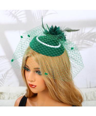 MOYAGA Green Fascinator - Green Fascinators for Weddings Green Feathers and Flower and Pearl for Hats Hair Feathers Clip Vintage Pearl Wool Beret Feather Mesh Hair Accessory - Buy Online on GoSupps.com