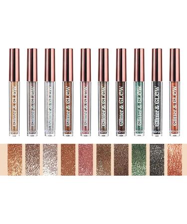 Langmanni 10PCS Liquid Eyeshadow Shimmer Glitter Liquid Eye Shadow Set Waterproof Long Lasting Metals Sparkling Eyes Makeup Liquid Eyeshadow for Party Wedding Festival or Daily Makeup - Buy Online on GoSupps.com