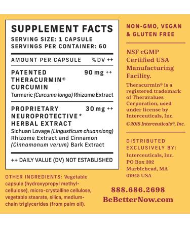 Interceuticals Better Memory - Theracurmin Curcumin 90 mg - Clinically Proven Dose Improves Focus Recall Memory and Mood* - High Absorption Turmeric Extract* (3 Bottles) - Buy Online on GoSupps.com
