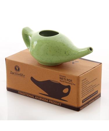 2activelife Ceramic Neti Pot for Nasal Rinse Yoga Jal Neti Pot Sinus & Congestion Relief 225ml Capacity Freckle Green Pattern Durable Leak-Proof Dishwasher Safe - Buy Online on GoSupps.com