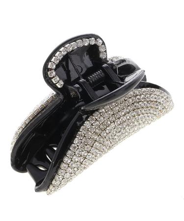 Women Lady Exquisite Black Small Size Acrylic Full Diamond Rhinestones Hair Jaw Clips Hairpin - Fancy Bathe Hair Claw Clip for Medium Hair