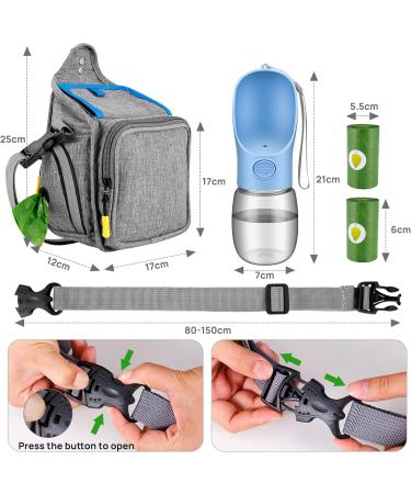 Odoland Dog Treat Pouch Bag Set - Dog Walking Bag with Water Bottle, Poop Bag Holder & Treat Bag - Pet Training Grey - Buy Online on GoSupps.com