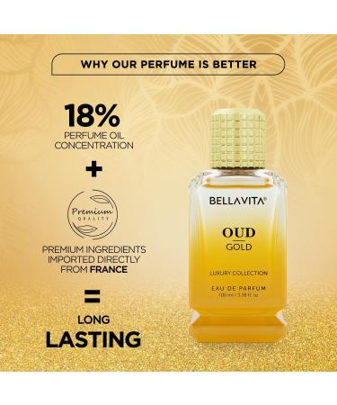 OUD GOLD Eau De Parfum (3.38 fl. oz.) | Intense Arabian Perfume for women & men | Notes : Caramel Orris Rose Jasmine | Family: Woody Gourmand Floral and Oud | Vegan & cruelty free - Buy Online on GoSupps.com