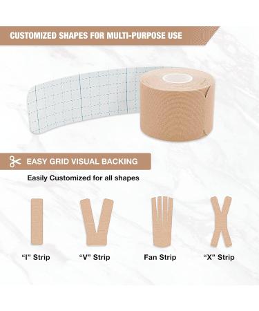 EVERLIT 4-Pack Pre-Cut Elastic Cotton Kinesiology Tape for Pain Relief - 80 Precut 10 Strips, Beige - Buy Online on GoSupps.com
