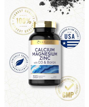 Carlyle Calcium Magnesium Zinc D3 | 300 Caplets | with Boron | Vegetarian Non-GMO & Gluten Free Supplement 300 Count (Pack of 1) - Buy Online on GoSupps.com