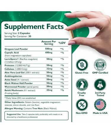 Happee Candida Complex Supplement Candida Cleanse for Overgrowth Support Caprylic Acid Oregano & Probiotics for Yeast Balance Gut & Immune Support 60 Caps - Buy Online on GoSupps.com