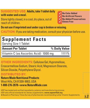 Nature Made Extra Strength Vitamin C 1000 mg - Immune Support Dietary Supplement 300 Tablets 300 Day Supply - Buy Online Worldwide - Buy Online on GoSupps.com