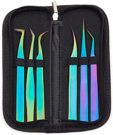 Okuna Outpost 6 Eyelash Extension Precision Tweezers with Storage Case - Rainbow (7 Pieces) - Buy Online on GoSupps.com