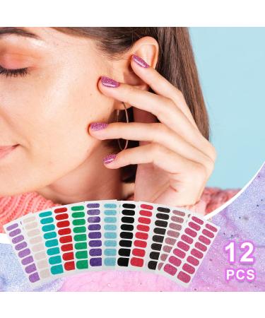 12 Sheets Nail Polish Strips Glitter Nail Wraps Solid Color Nail Polish Stickers Stick On Full Nail Wraps Self Adhesive Nail Polish Decals Manicure Tips Decorations for Women Girls - Buy Online on GoSupps.com