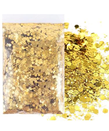 50g gold colors glitter powder set mixed coarse fine flake raft glitter powder for resin nail art hair face cards festival party decoration masquerade four sizes (0.2 mm 1 mm 2 mm 3 mm)