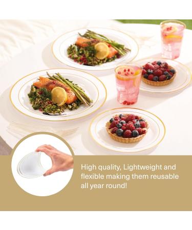 MATANA 150-piece Party Tableware Set in White and Gold for 25 Guests - 25 Plastic Plates 25 Dessert Plates 25 Spoons 25 Forks 25 Knives and 25 Party Cups - Buy Online on GoSupps.com