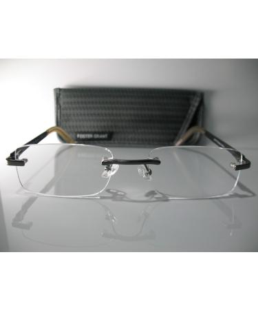 Foster Grant Blake Gunmetal Gray Rimless Mens Reading Glasses w/Case +3.00 Free Hard CASE + Microfiber Cloth