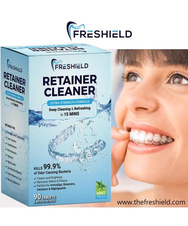 FRESHIELD Denture & Retainer Cleaner Tablets- Removes Stains, Plaque & Odor- Compatible with Invisalign, Dentures, Retainers, Mouth Guards- 90 Count Pack- Dental Appliance Cleaner - Buy Online on GoSupps.com