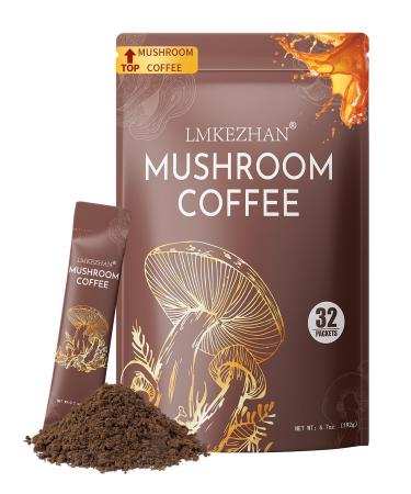 Mushroom Coffee for Boost Energy Organic Instant Coffee Powder with 6 Adaptogenic Mushrooms (Lion's Mane Reishi Cordyceps & More) Focus & Immune Support Low Caffeine Travel-Friendly 32 Sticks 6.7 Ounce (Pack of 1)