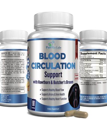 Blood Circulation Supplement - with Hawthorn, Butchers Broom, Horse Chestnut, Arginine, Diosmin, Varicose Veins Treatment for Legs, Circulation and Vein Support, Blood Flow Supplement. 90 Capsules