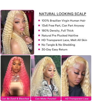 20 Inch Blonde Deep Wave Lace Front Wig Human Hair 13x6 | Pre Plucked 180% Density Glueless 613 HD Lace Frontal Wig for Women - Buy Online on GoSupps.com