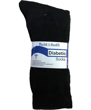 Yacht&Smith Women's Diabetic Socks 12 Pairs Black - Superior Comfort, Loose Fit for Neuropathy & Edema - Buy Online on GoSupps.com