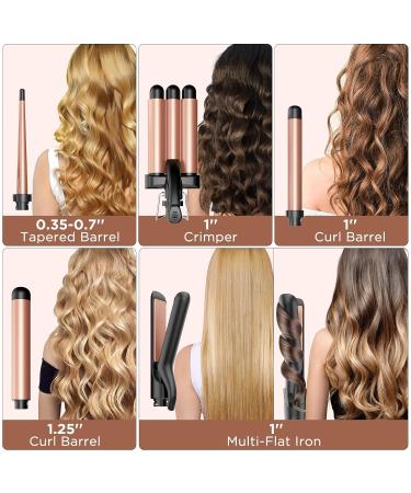 5 in 1 Wand Curling Iron Set - Kinked Curls Flat Iron & 3 Ceramic Barrels - Fast Heat Rose Gold Hair Waver Curler - Buy Online on GoSupps.com