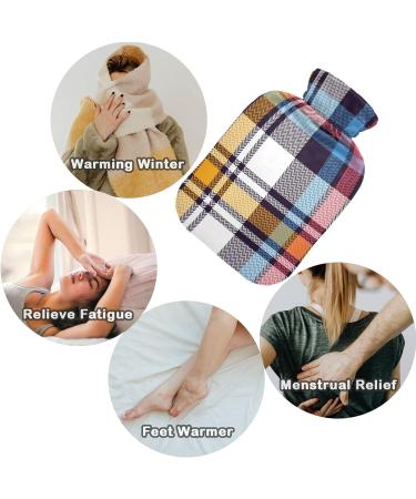 NAANLE Hot Water Bottle with Cover - Blue Pink Tartan Plaid 2L | Back Pain Relief Hand & Foot Warmer Neck Warmth & Cold Therapy - Buy Online on GoSupps.com