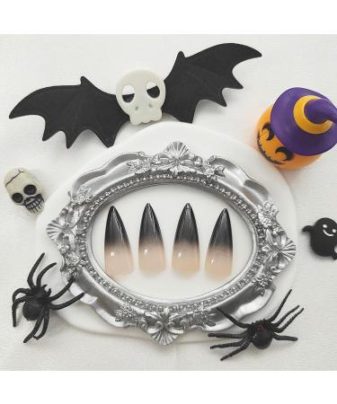 Shop Halloween Press on Nails Long Almond Stiletto Fake Nails 24 Pcs Black Gradient Acrylic for Women - Buy Online on GoSupps.com