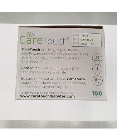 Care Touch Insulin Syringes 31g 5/16 8mm 1cc (Pack of 100) | Buy Online - Buy Online on GoSupps.com