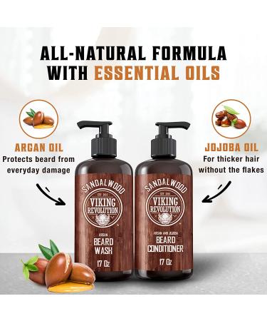Beard Wash & Conditioner Set - 17 oz (Pack of 2) - Argan & Jojoba Oils - Softens & Strengthens - Natural Sandalwood Scent - Beard Shampoo w/ Oil - Buy Online on GoSupps.com