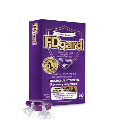 FDgard for Functional Dyspepsia (Recurring Indigestion) Symptoms Including, Abdominal Discomfort, Difficulty Finishing a Meal, Bloating, Nausea, 36 Capsules