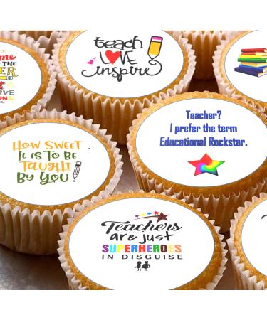 24 Teacher D3 pre-cut edible kids childrens party decorations cupcake wafer toppers