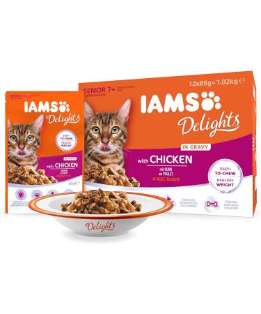 IAMS Delights Senior Cat Food Wet - Chicken in Sauce 12x85g | High-Quality Nutrition for Cats 7+ Years - Buy Online on GoSupps.com