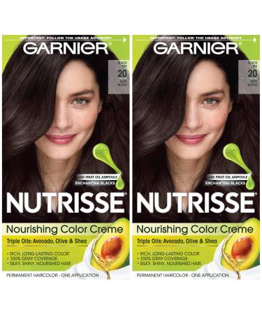 Garnier Hair Color Nutrisse Nourishing Creme 20 Soft Black (Black Tea) Permanent Hair Dye 2 Count (Packaging May Vary)