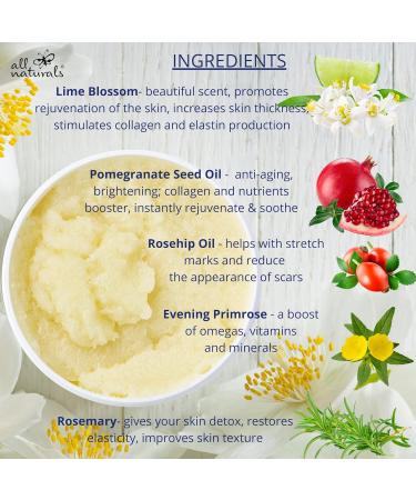 All Naturals Exfoliating Body Scrub Lime Blossom & Hemp Oil 400g Intensive Skin Nourishing & Skin Cell Reveval Treatment Gifts for Women. - Buy Online on GoSupps.com