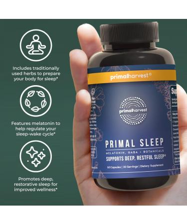 Primal Harvest 2 Pack Primal Sleep 120 Capsules with Valerian Root L-Tryptophan GABA Chamomile and Melatonin 3mg Unflavored 60 Count (Pack of 2) - Buy Online on GoSupps.com