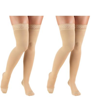 Truform Compression 20-30 mmHg Thigh High Lace Top Stockings Beige Small 2 Count Small (Pack of 2)