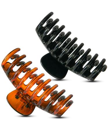 9cm Hair Clips Women Girls Hair Claw Clips Non-Slip Grip Strong Hold Brown/Black Hair Clips For Fine Hair Shiny Sectioning Styling Claw Clips 2PCS Hair Claws Set black/brown - Buy Online on GoSupps.com
