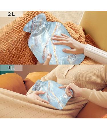 Hot Water Bottle 2L with Cover - Light Blue Marble | Pain Relief for Hands & Feet - Winter Warmer - Buy Online on GoSupps.com