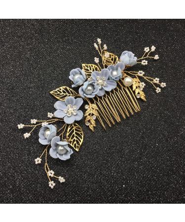 Minkissy Wedding Hair Comb - Pearl Crystal Bridal Hair Clip with Rhinestone Flower Decoration in Blue | Ideal Wedding Hair Accessory for Bride & Bridesmaids - Buy Online on GoSupps.com