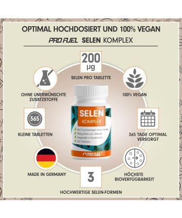 Buy Selen High Dose 200 g Selenium Tablets - 100% Vegan 3 Quality Sources No Additives - 2x365 Tablets for Optimal Health - Buy Online on GoSupps.com