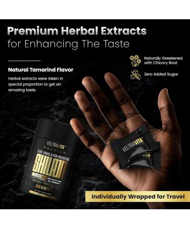 VeltraVita Pure Himalayan Shilajit Gummies with Ginkgo Biloba Chaga & KSM-66 Ashwagandha | Shilajit for Men & Women |10000 mg Max Potency | 76%+ Fulvic Acid & 92+ Trace Minerals | Sugar Free - Buy Online on GoSupps.com