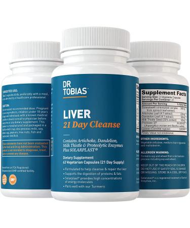 Dr. Tobias Liver Cleanse with Solarplast & Herbal Extracts - 21 Day Detox for Liver Support - 63 Vegetable Capsules - Buy Online on GoSupps.com