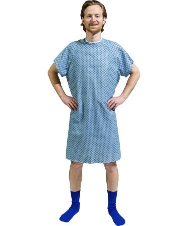 4PK - Men's Deluxe Value Patient Hospital Gown Robe Soft & Comfortable Gowns Size Medium/Large (Blue)
