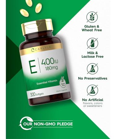 Carlyle Vitamin E 400 IU Softgels - 300 Count | Non-GMO & Gluten Free - Buy Online on GoSupps.com