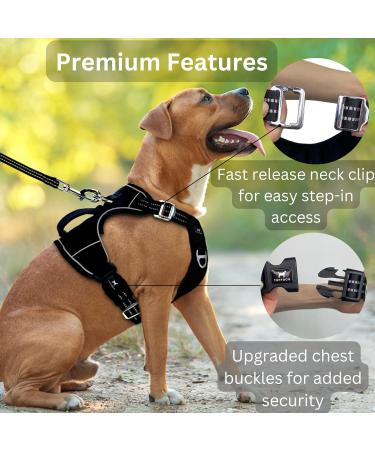 Medium TUFFDOG Easy-Fit Dog Harness - Premium Padded Reflective No Pull Vest with Control Handle and Matching Lead - Raven Black - Buy Online on GoSupps.com