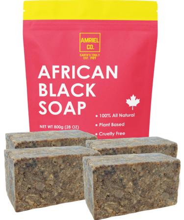 African Black Soap |200g x4| 1.76 LB Value Pack| 100% Natural Plant-Based Cruelty-Free | Packed in Canada| By Amriel Co.
