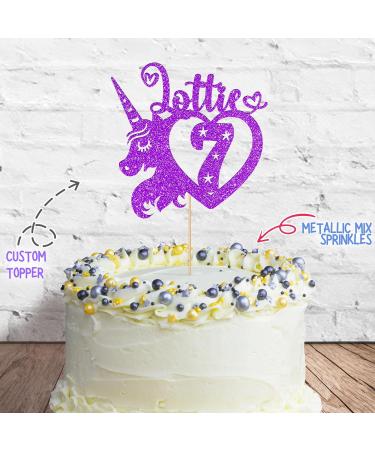 Cakeshop Cake Decoration Pack | Unicorn Heart Premium Double Sided Glitter Card Cake Topper Sign & 25g Party Pack of Cake Sugar Sprinkles | Custom Name & Age Cake Decorations (Purple) Non-Prime Glitter Card: Purple - Buy Online on GoSupps.com